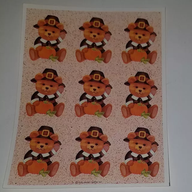 VTG Hallmark Teddy Bear Pilgrim Pumpkin Thanksgiving Stickers ~ Lot of 4 Sheets 2