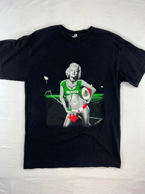 Marilyn Monroe Mexico Shirt Adult Medium Black Soccer Graphic Tee Short Sleeve