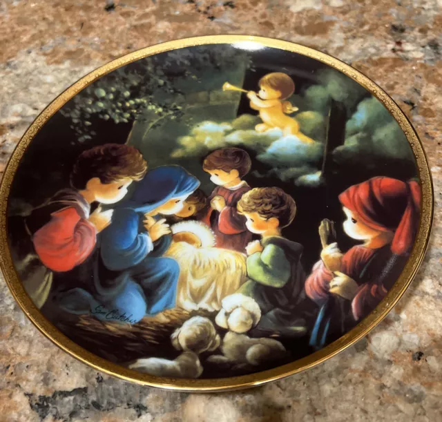 PRECIOUS MOMENTS "COME LET US ADORE HIM" HAMILTON BIBLE STORY Plate -Sam Butcher