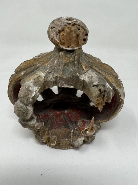 19th Golden Wooden XiX EMe Ancient Religious Statuary Crown Wood 3