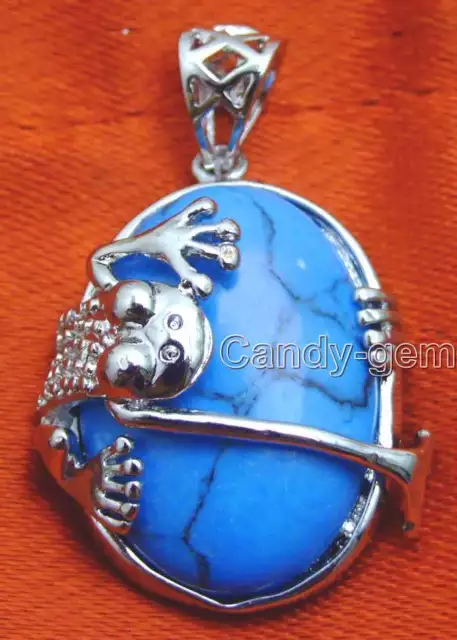 25*20mm Oval Blue Stripe Turquoise Pendant for Women with Crawl Frog Design p251