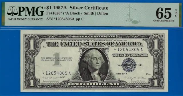 1957A $1 Silver Certificate PMG 65EPQ collectors choice blue seal star Fr 1620*
