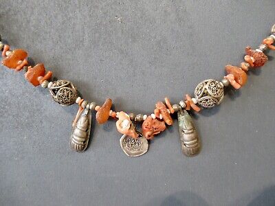 Collier Coral,Silver And Amber Coral Necklace Morocco 3