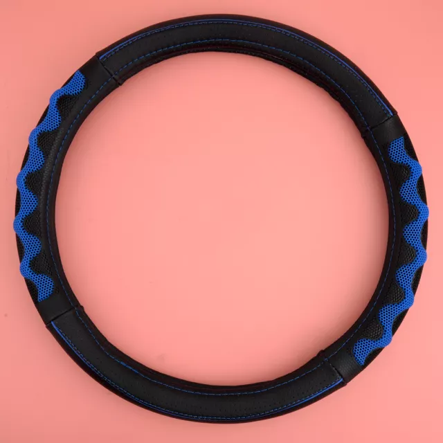 15" 38cm Car Steering Wheel Cover Blue Black PU Leather