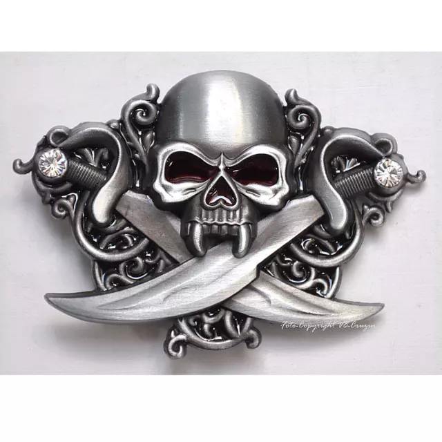 Piraten Gothic Strass Mittelalter Vampir Totenkopf Gürtelschnalle Buckle *259