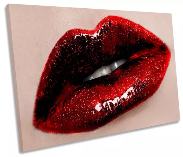 Glossy Lips Lipstick Fashion Print SINGLE CANVAS WALL ART Picture Red