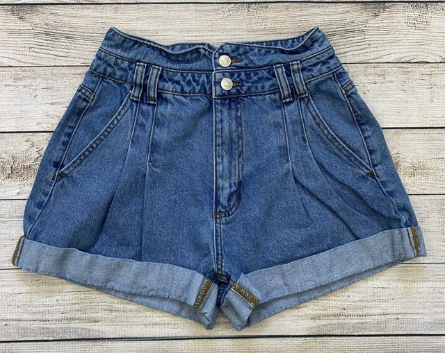 FOREVER 21 Size 25 Paper Bag High Rise Denim Jean Mom Shorts Womens Juniors W33