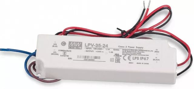 Alimentation Switching 35W 24Vdc 1.1A une Seule Sortie LPV-35-24 IP67 MeanWell