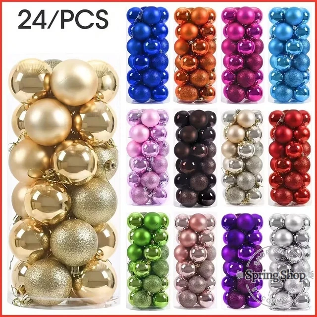 24 mini addobbi natalizi in 6 colori, con finiture opache e lucide, da