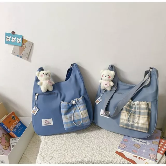 Plaid Style Detachable Strap Handbag Large Capacity Canvas Bag  Girl