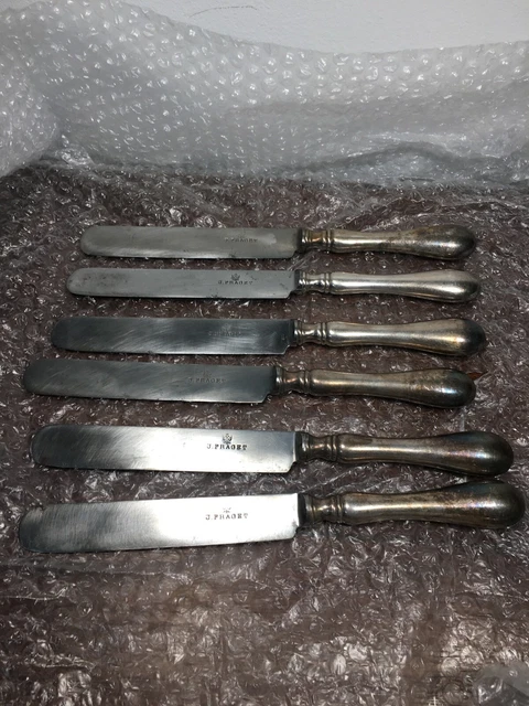 Lot De 12 Couteaux Anciens En Métal Argenté - 21 Cm - Couverts Rétro