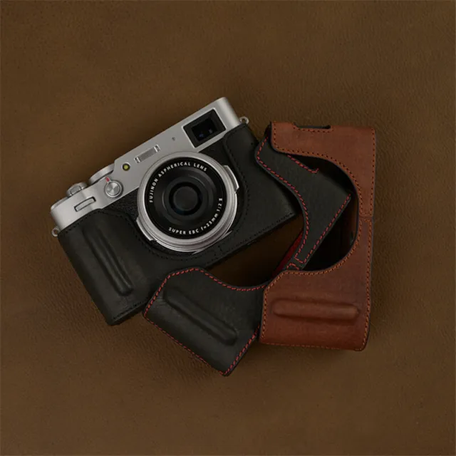Genuine Leather Half Case For Fujifilm X100V Camera Handmade Cover Retro Style