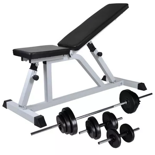 Banc musculation pliable avec haltères barre et poids: 30,5 kg