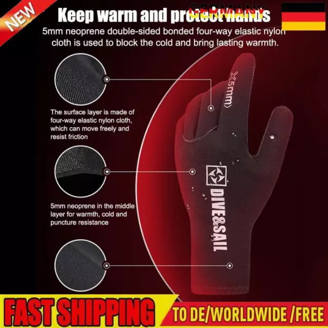 DIVE&SAIL 5MM Neoprene Swimming Gloves Winter Keep Warm Men Women Wetsuit Gloves