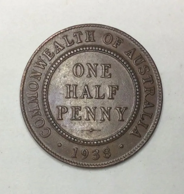 1938  KGV1  HALF PENNY. Very nice quality circulated coin. Lower mintage.1.