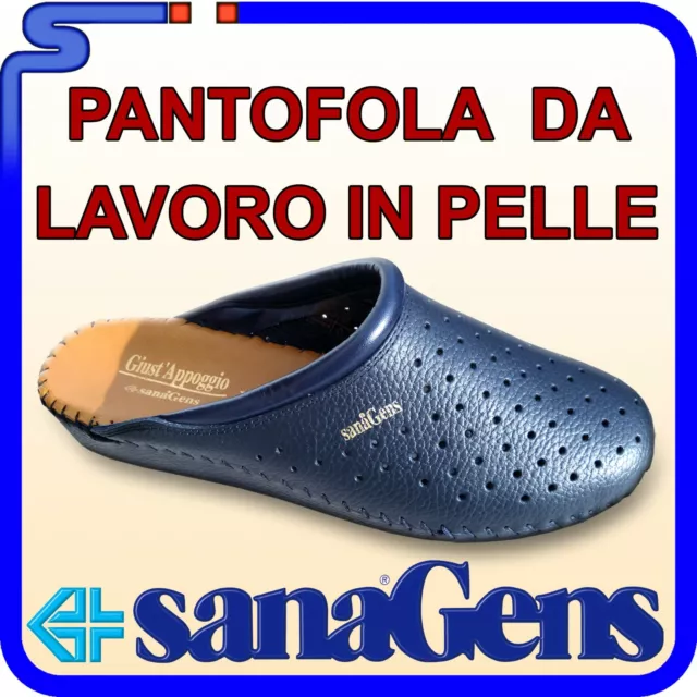 PANTOFOLE PANTOFOLA DA Lavoro Sanagens Ciabatte Pelle Blu Con