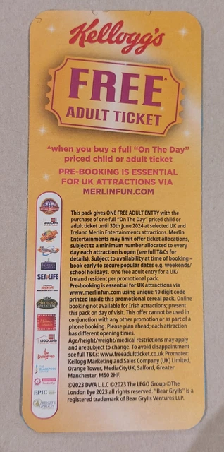 Kellogg's Grown Up Goes Free Merlin Theme Park Voucher with online code.