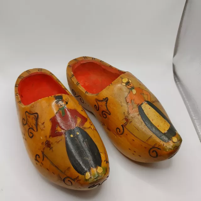 Vintage Pair Hanging WOODEN SHOES CLOGS Dutch Holland Hand Carved Painted Wood