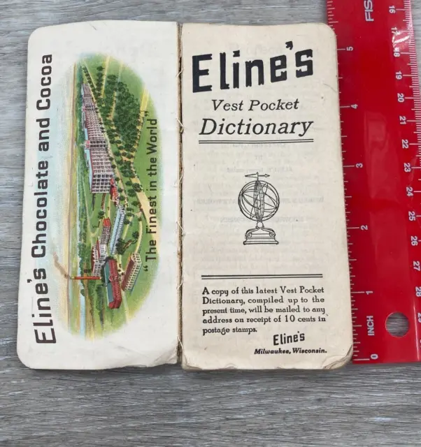 1923 Elines Chocolate Candy Bars Milwaukee Wisconsin Pocket Dictionary Antique