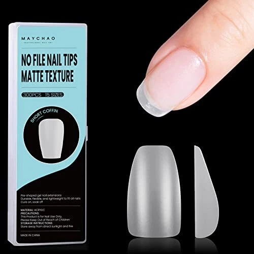 Short Coffin Fake Nail Tips - 300PCS Pre Shaped Matte Full 300PCS-Short Coffin