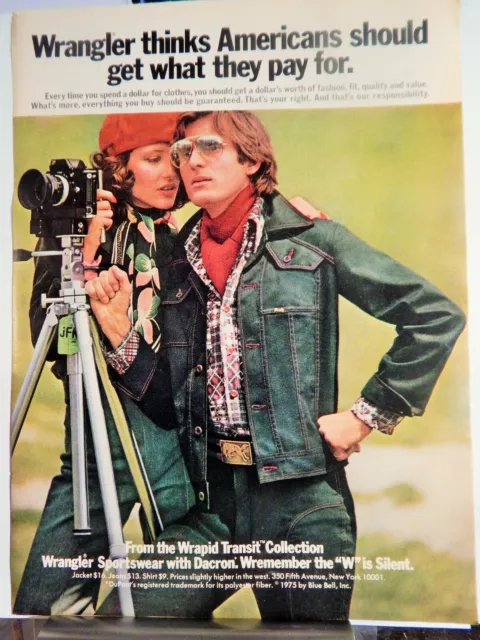 Wrangler Sportswear / Minolta Xk & Xe-7 Cameras Ad Vtg 1975 Ad, Rare Ephemera