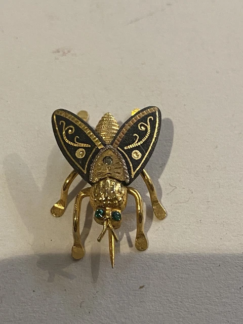 Broche Vintage Années 80 Plaquée Or - Motif Abeille/mouche Avec Perle - Occasion