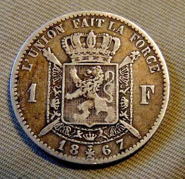 Belgium Silver 1 Franc 1867 coin