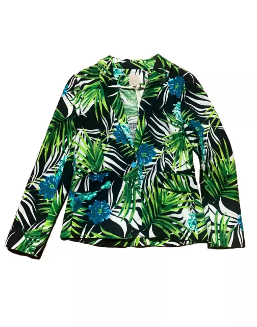 Silvian Heach Green Black Canvas Tropical Print Jacket - Size M