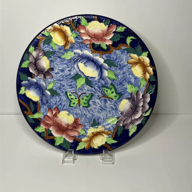 MALING Plate Peona Ultramarine Blue 6503  England 11 1/4" Peonies Butterflies