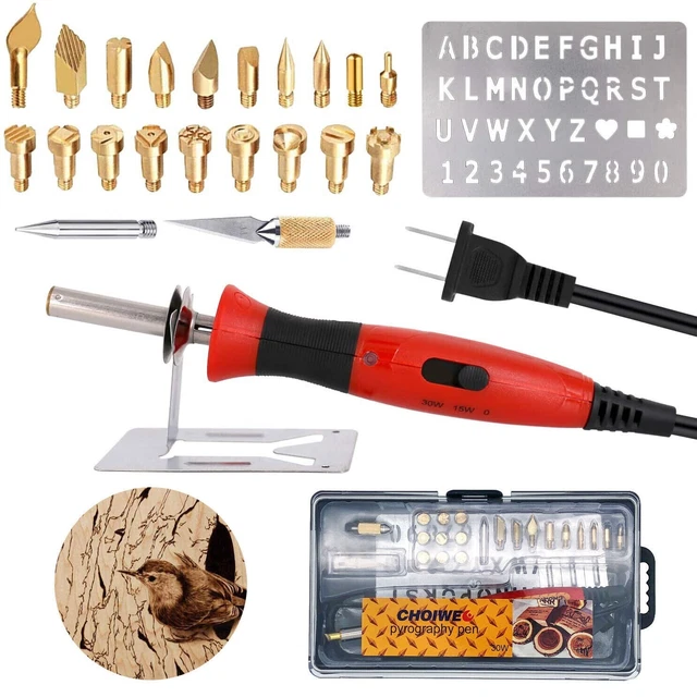 22PCS 30W WOOD Burning Tool Kit Craft Soldering Iron Pyrography Art Pen