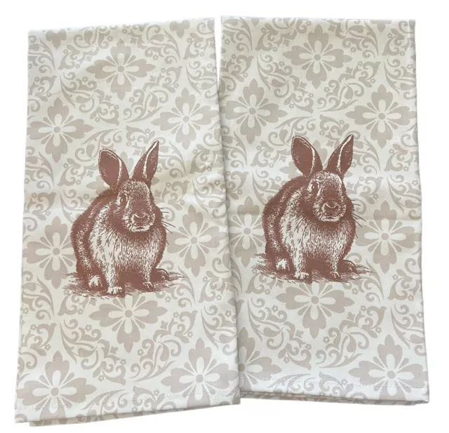 Lot of 2 Easter Kitchen Towels 28"x20" Home Decor Bunny Rabbit Fleurish Country