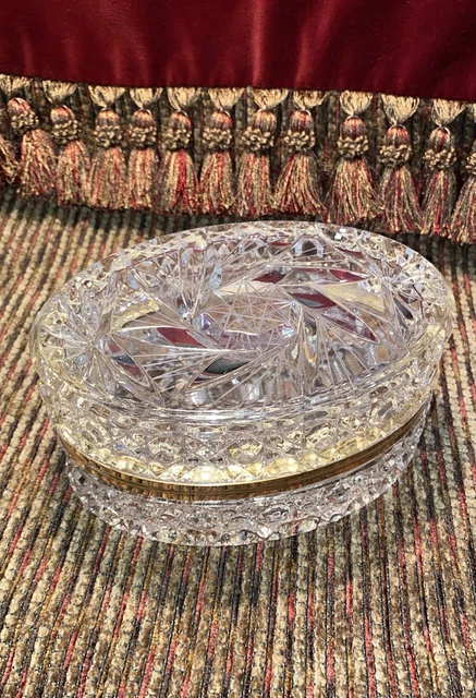 Early 20th Century French Baccarat Cut Glass and Brass Jewelry Box