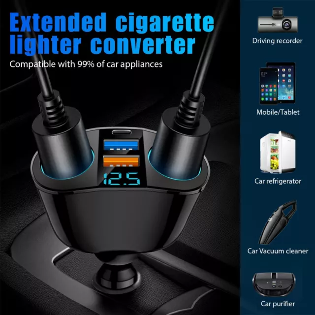 2 Way Car Cigarette Lighter Socket Splitter Dual USB Charger Power Adapter LED 3