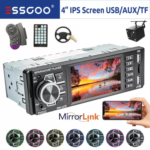 Autoradio 1 DIN Con 4'' IPS Schermo USB AUX TF Bluetooth Mirror Link MIC +Camera