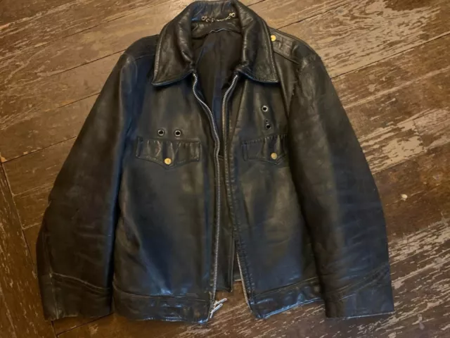 Vintage 60s NYPD Motorcycle Black Biker Leather Jacket