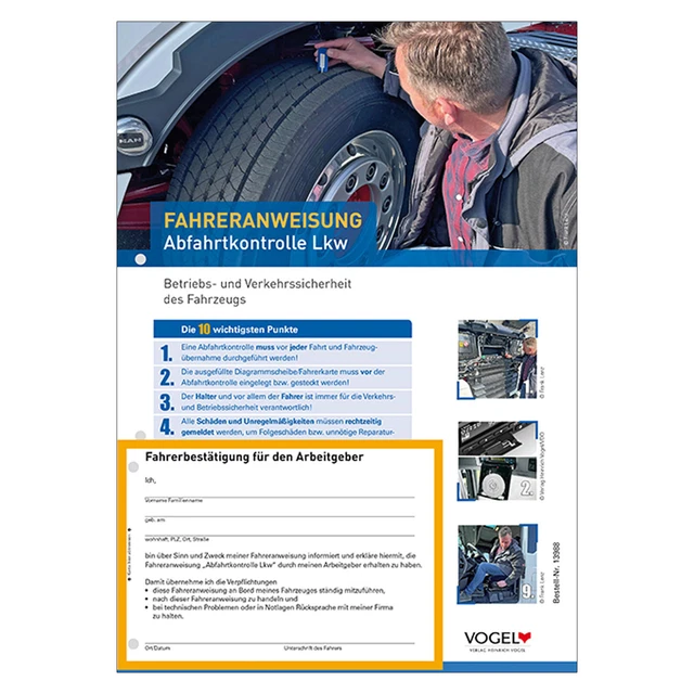 10er Pack Fahreranweisungen Abfahrtkontrolle LKW Anweisung Anordnung Regeln