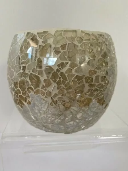 Decorative Clear / Goldish Glass Mosaic Candle Lantern Bowl