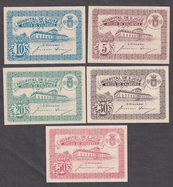 Hospital De S Jose Arcos Portugal 50C 30C 20C 10C 5C Centavos Banknote Lot 🌈⭐🌈