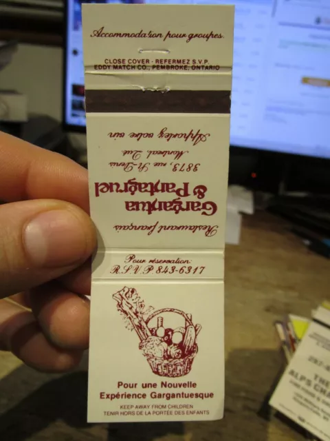 FY Old Matchbook Cover Restaurant MONTREAL QUEBEC CANADA Gargantua & Pantagruel