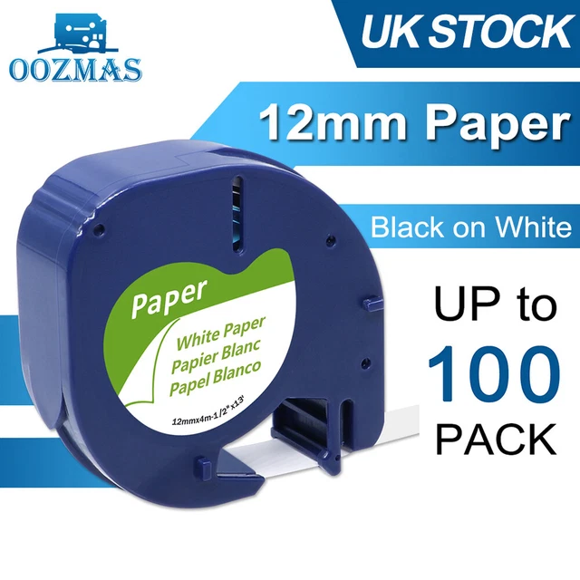 Compatible with Dymo LetraTag White Paper 91200 91330 Label Tape 12mm LT-100H