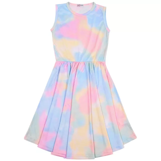 Kids Girls Childrens Galaxy Tie Dye Skater Dress Casual Party Gift 5-13 Years