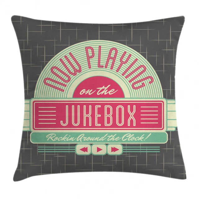 Mint Green Throw Pillow Case Retro 50s Music Box Square Cushion Cover 18 Inches