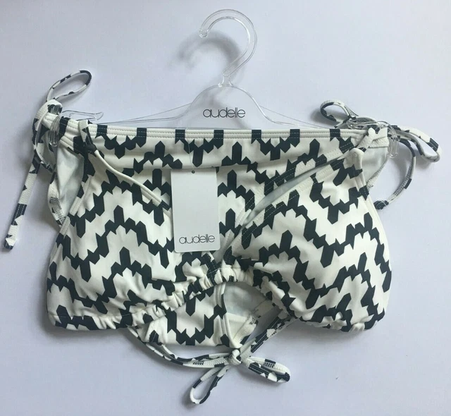 Audelle Lepel Abstract Bianco e Nero Set Bikini UK10 12 14 Nuovo con Etichette
