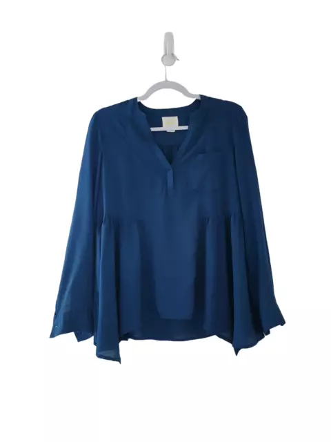 Maeve Womens Long Sleeve Tunic Blouse Top Size 0 Solid Dark Blue/Teal Pullover