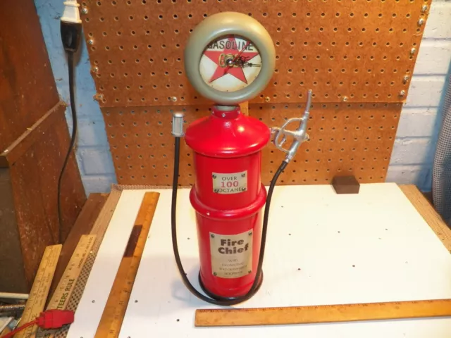 Vintage FIRE-CHIEF Gasoline Service Gas Pump Coin Bank w/ Clock