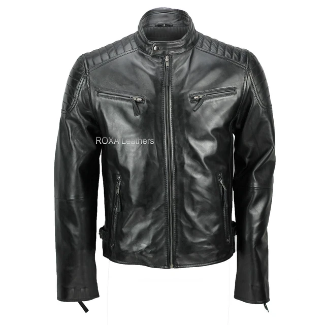 Men Stitch Designer Authentic Lambskin Pure Leather Jacket Black Biker Coat