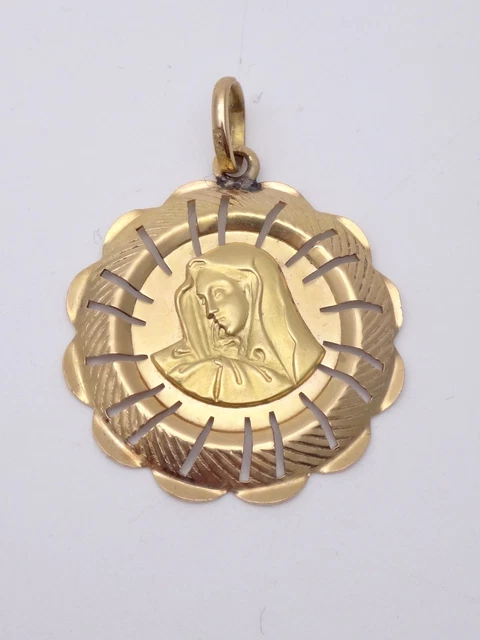 Ancien Pendentif Religieux Vierge Marie – Plaqué Or 18 Carats (750)