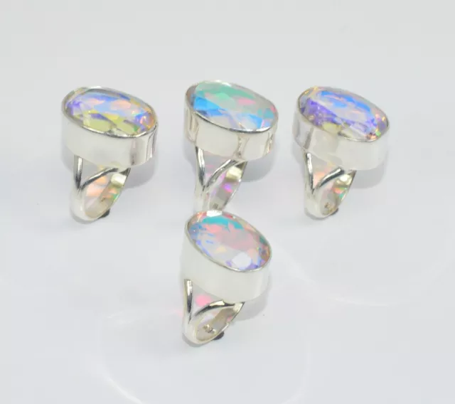 Wholesale 4Pc925 Solid Sterling Silver Cut Mercury Mystic Topaz Ring Lot O300