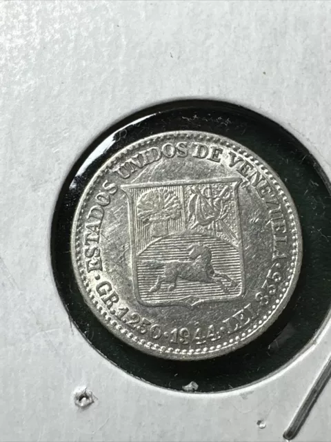 VENEZUELA 1944  Silver (.835 ) Coin 1/4 Bolivar