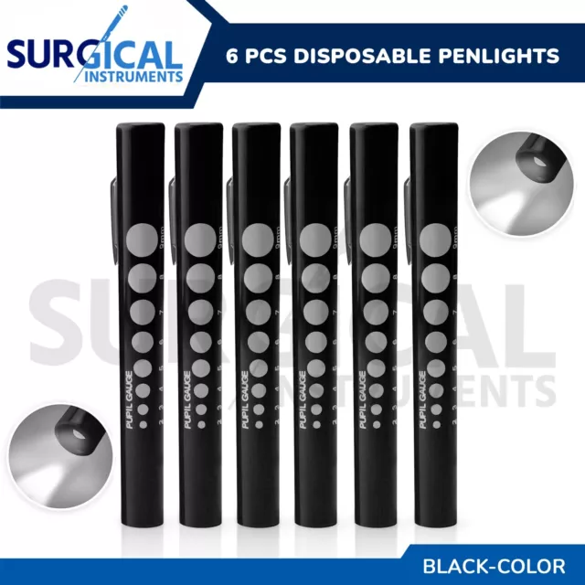 6 Pcs Disposable Penlights Set Diagnostic ENT Emergency Medical - BLACK Hi-Q